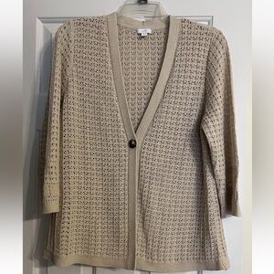 J. Jill Cardigan Sweater Women's Size Medium Cotton Crochet Cream Color